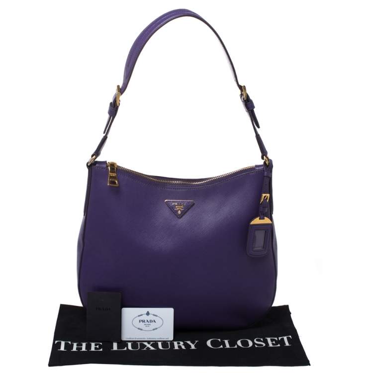 Pre Owned Prada Purple Saffiano Lux Leather Zip Hobo