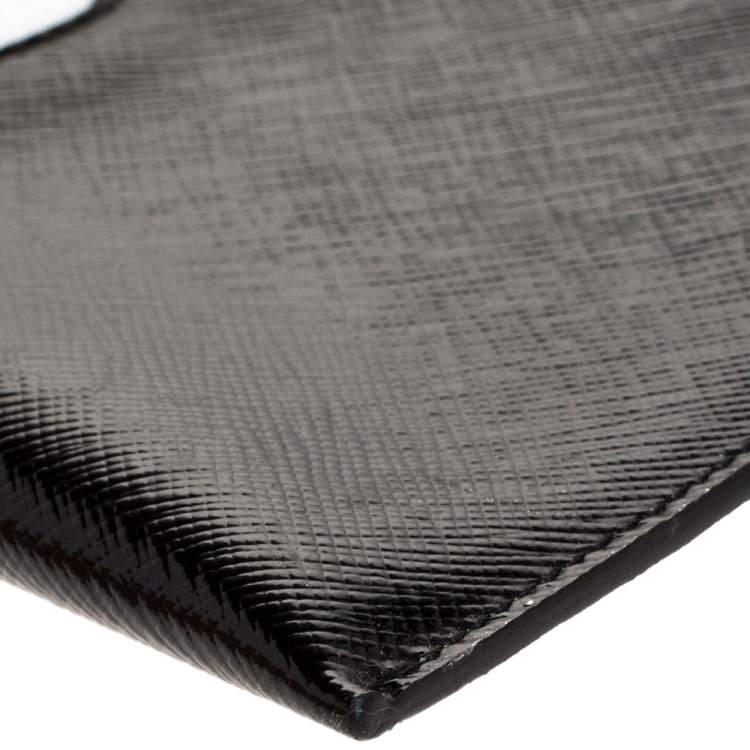 Pre Owned Prada Black Saffiano Vernice Flower Clutch