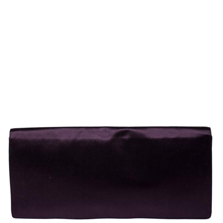 Pre Owned Prada Purple Raso Satin Flap Clutch