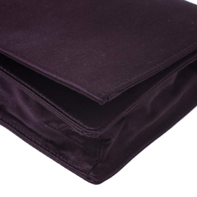 Pre Owned Prada Purple Raso Satin Flap Clutch