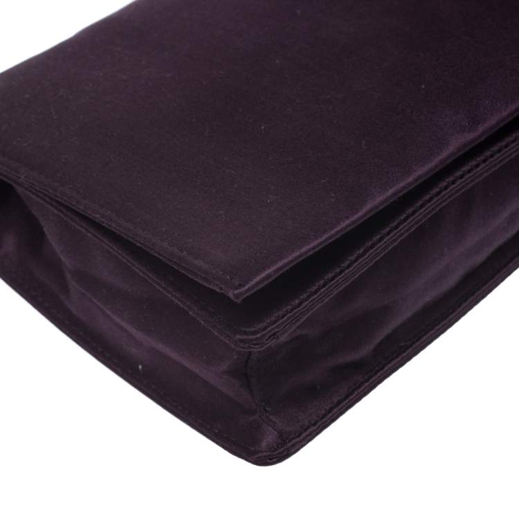 Pre Owned Prada Purple Raso Satin Flap Clutch
