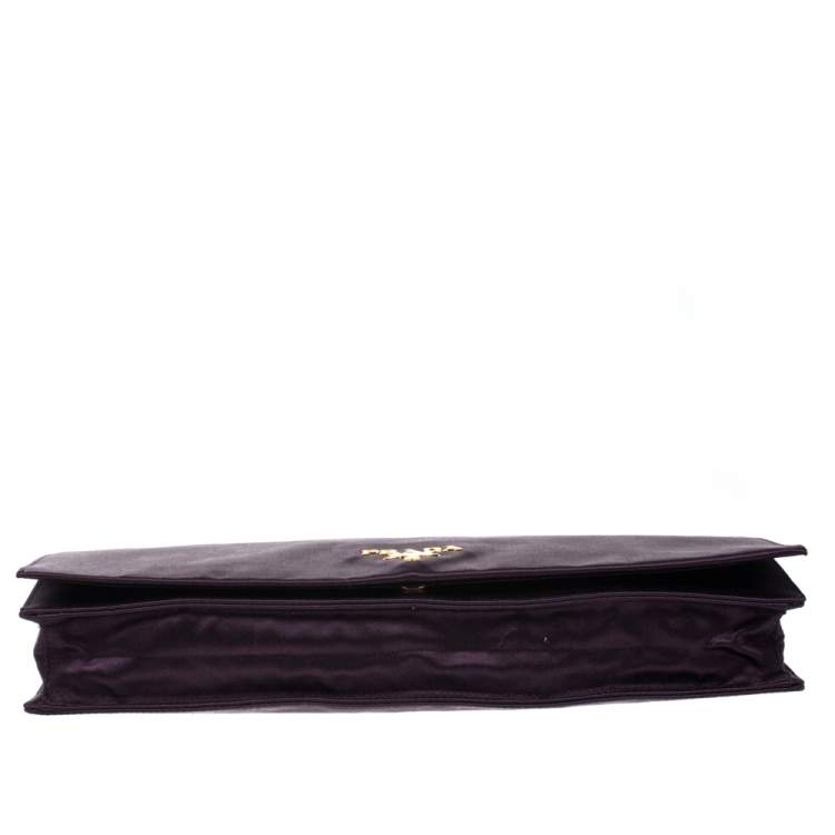 Pre Owned Prada Purple Raso Satin Flap Clutch