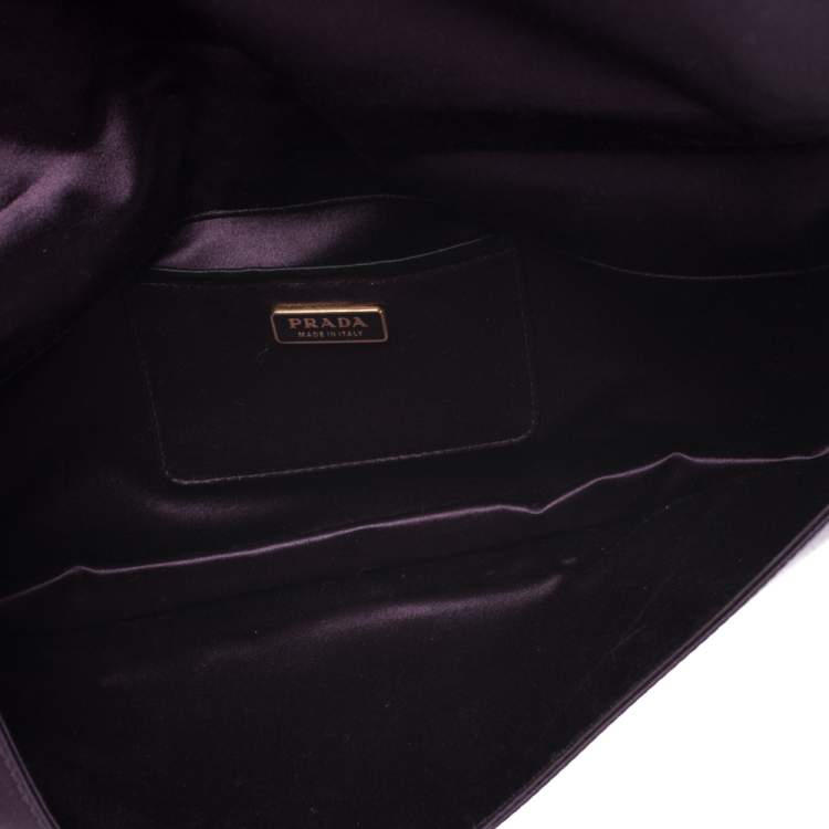 Pre Owned Prada Purple Raso Satin Flap Clutch
