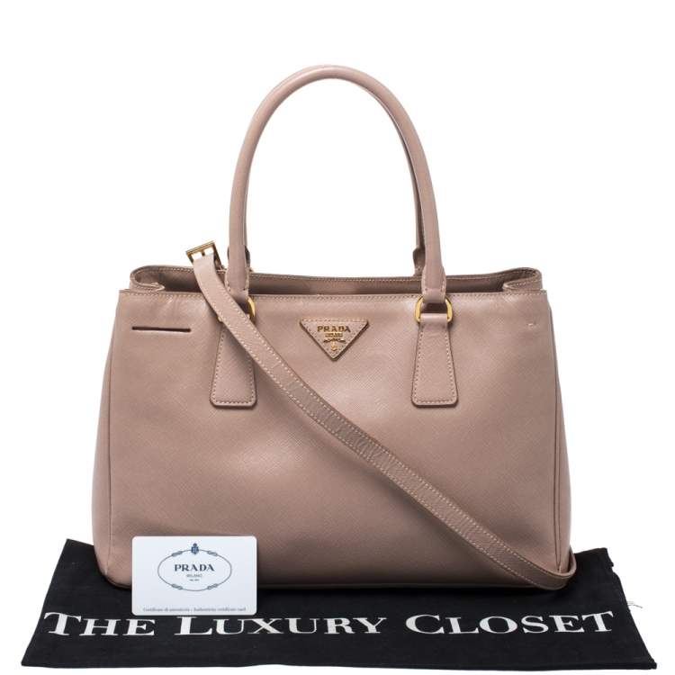 Pre Owned Prada Nude Saffiano Lux Leather Small Galleria Tote
