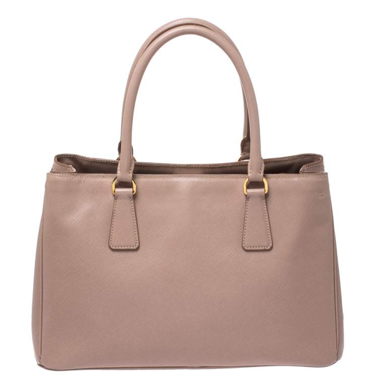 Pre Owned Prada Nude Saffiano Lux Leather Small Galleria Tote