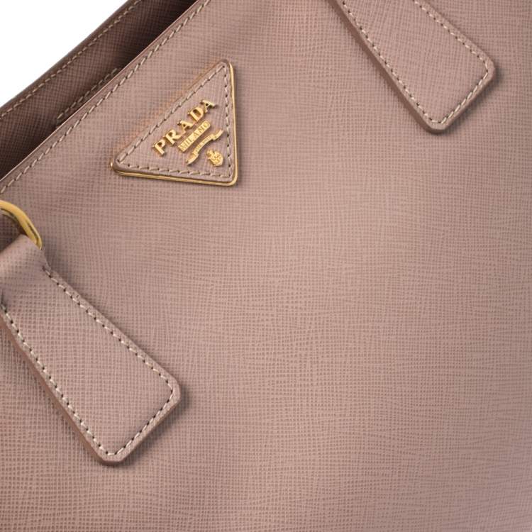 Pre Owned Prada Nude Saffiano Lux Leather Small Galleria Tote