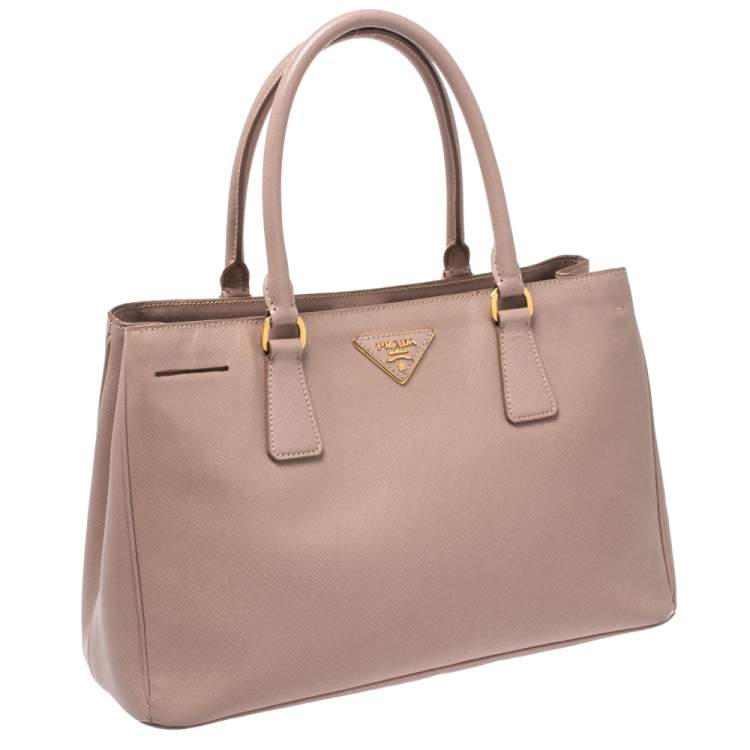 Pre Owned Prada Nude Saffiano Lux Leather Small Galleria Tote