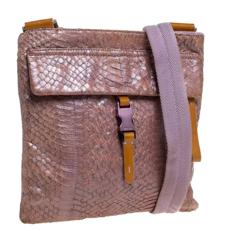 Pre Owned Prada Pink Python and Nylon Messenger Bag