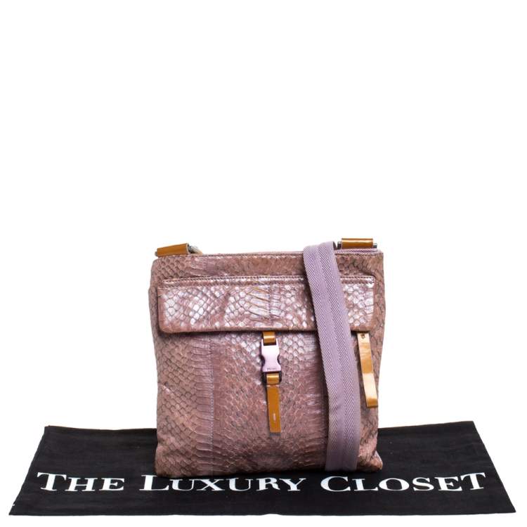 Pre Owned Prada Pink Python and Nylon Messenger Bag