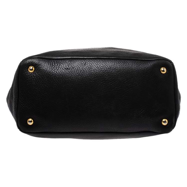 Pre Owned Prada Black Vitello Daino Leather Front Zip Hobo