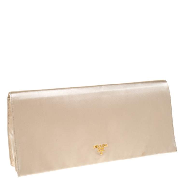 Pre Owned Prada Beige Satin Oversize Clutch
