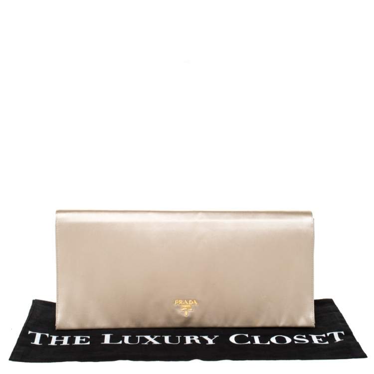 Pre Owned Prada Beige Satin Oversize Clutch