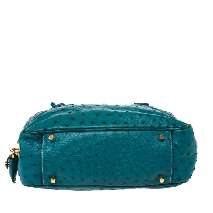 Pre Owned Prada Blue Ostrich Bauletto Satchel