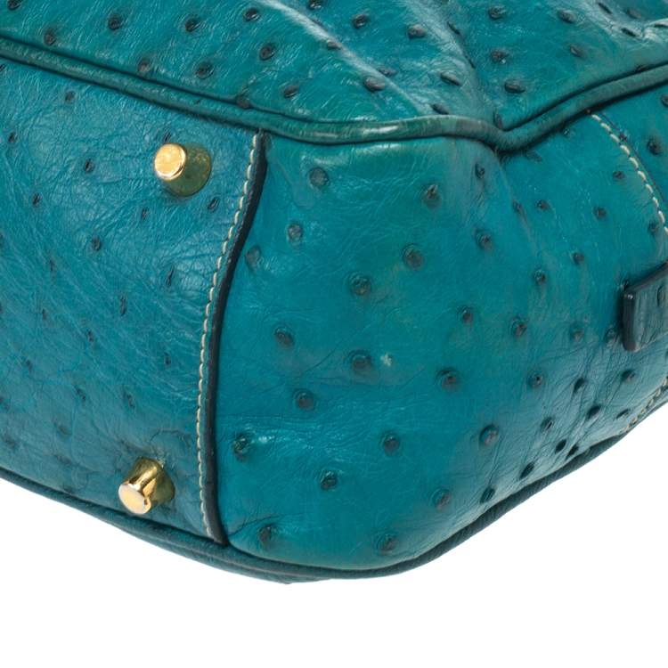 Pre Owned Prada Blue Ostrich Bauletto Satchel