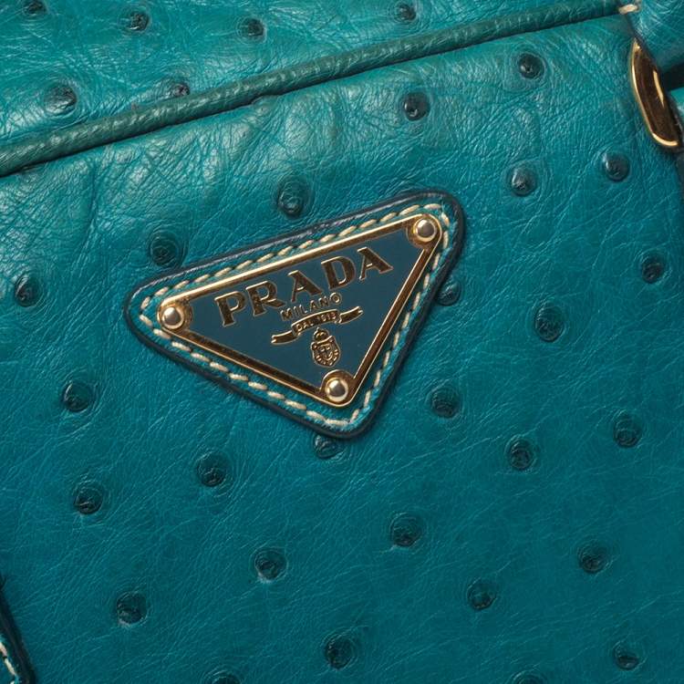 Pre Owned Prada Blue Ostrich Bauletto Satchel