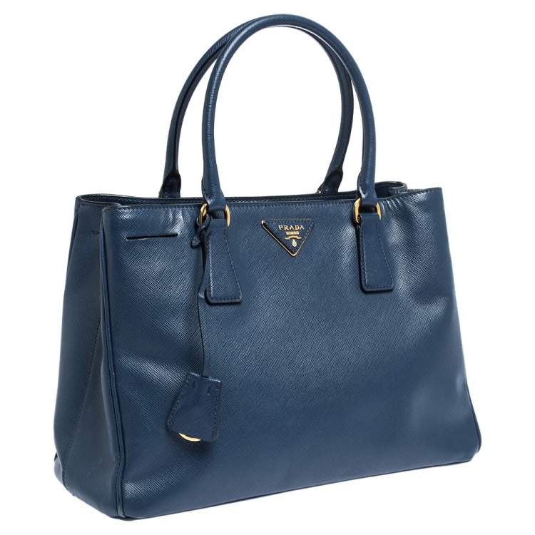 Pre Owned Prada Blue Saffiano Lux Leather Medium Galleria Tote