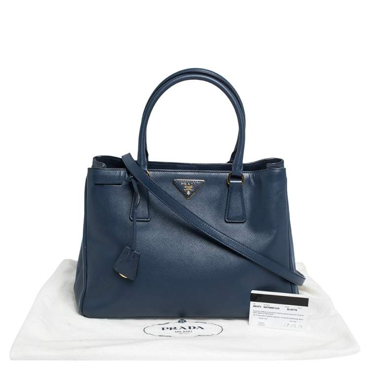 Pre Owned Prada Blue Saffiano Lux Leather Medium Galleria Tote
