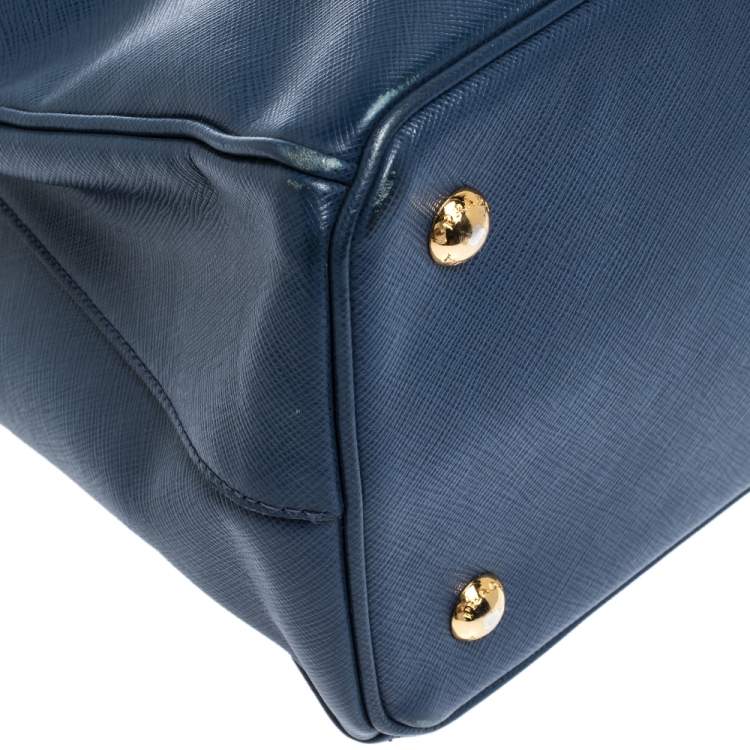 Pre Owned Prada Blue Saffiano Lux Leather Medium Galleria Tote