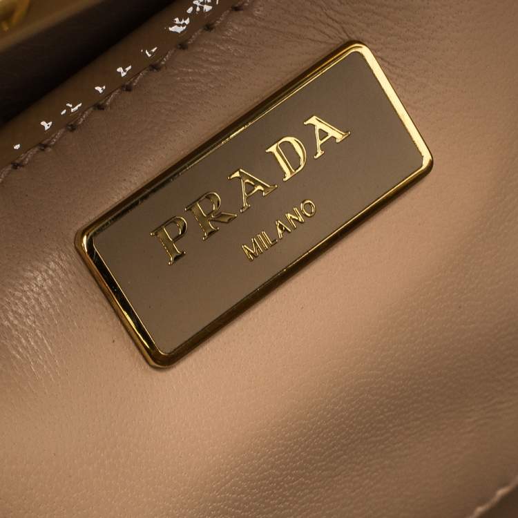 Pre Owned  Prada Beige Saffiano Venice Leather Pyramid Frame Top Handle Bag 