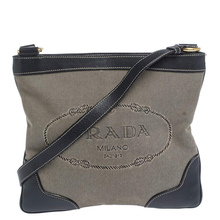 Prada Dark Blue/White Logo Jacquard Canvas and Leather Crossbody Bag Prada  | TLC