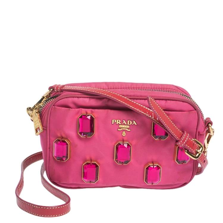 Prada Two Tone Pink Nylon and Patent Leather Jeweled Camera