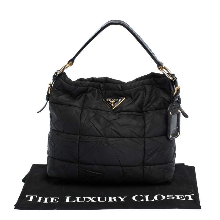 Pre Owned Prada Black Nylon and Patent Leather Hobo