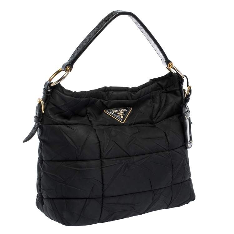 Pre Owned Prada Black Nylon and Patent Leather Hobo