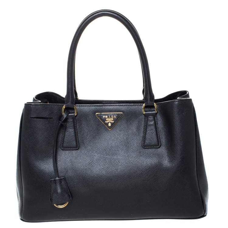 Pre Owned Prada Black Saffiano Lux Leather Medium Galleria Tote