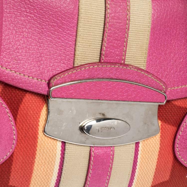 Pre Owned Prada Multicolor Canvas and Leather Satchel