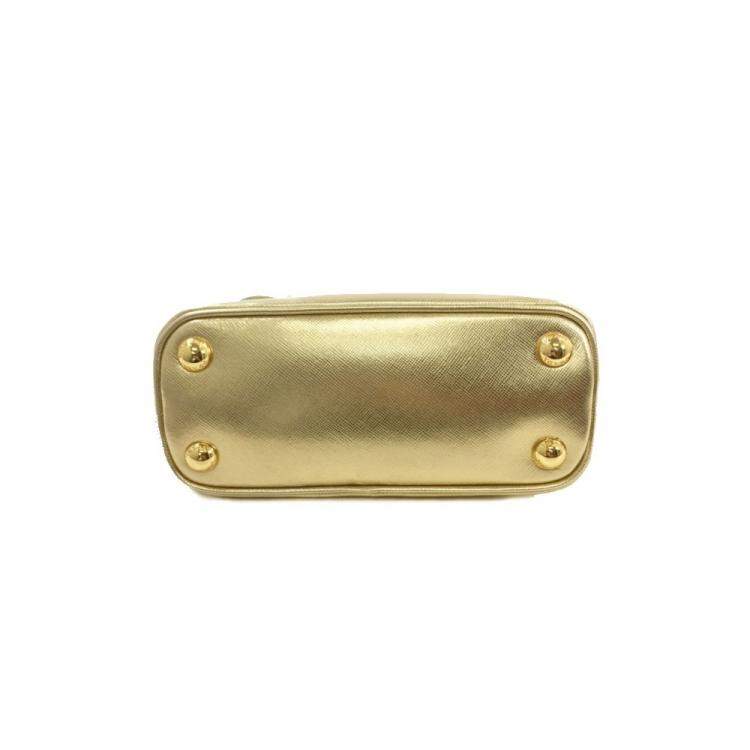 Pre Owned Prada Gold Saffiano Lux Leather Galleria Mini Bag
