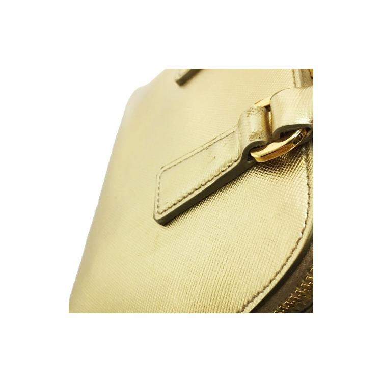 Pre Owned Prada Gold Saffiano Lux Leather Galleria Mini Bag