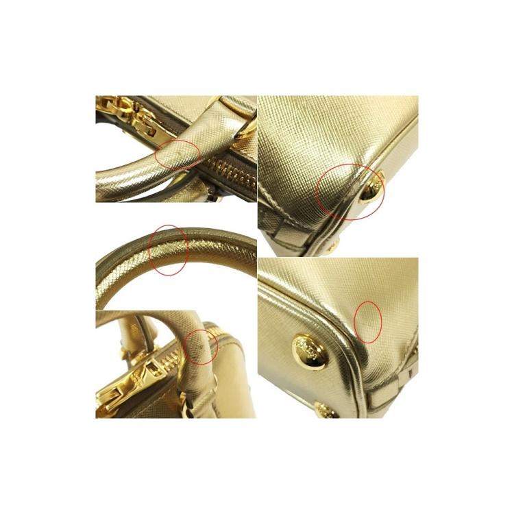 Pre Owned Prada Gold Saffiano Lux Leather Galleria Mini Bag