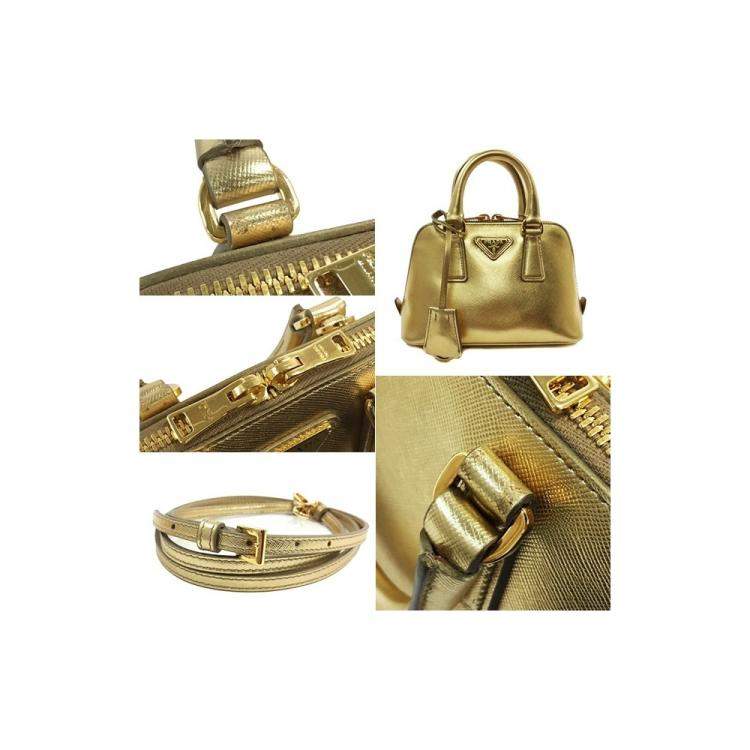 Pre Owned Prada Gold Saffiano Lux Leather Galleria Mini Bag