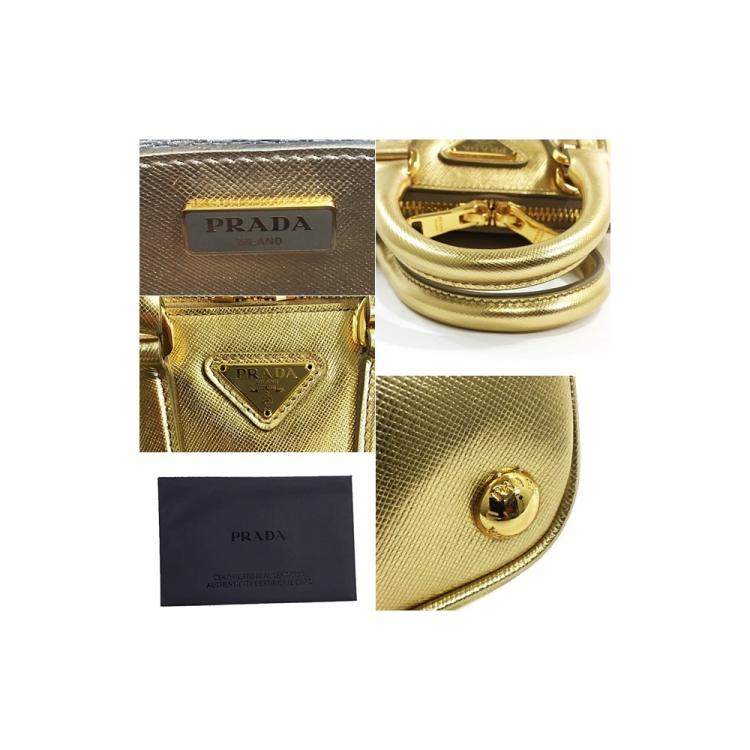 Pre Owned Prada Gold Saffiano Lux Leather Galleria Mini Bag