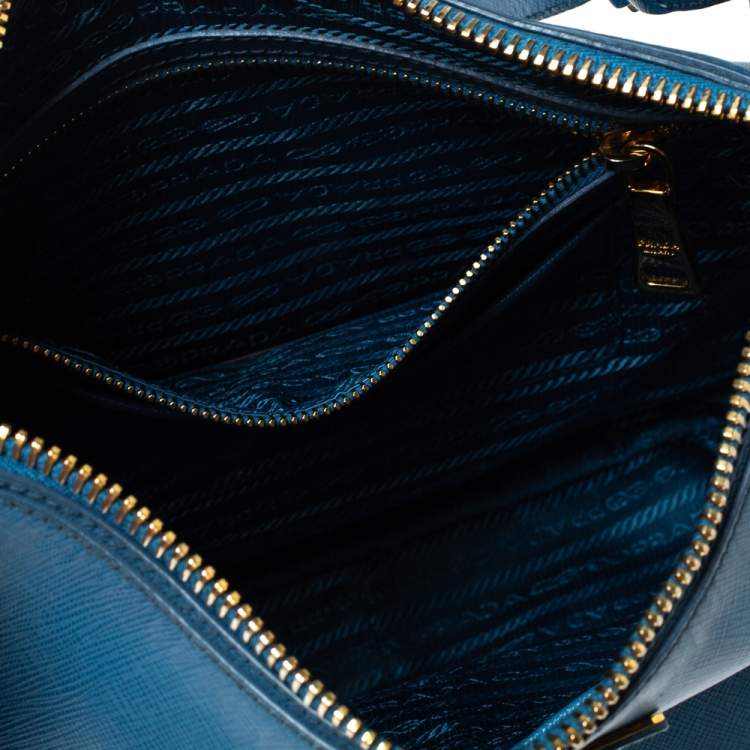 Pre Owned Prada Blue Saffiano Lux Leather Hobo