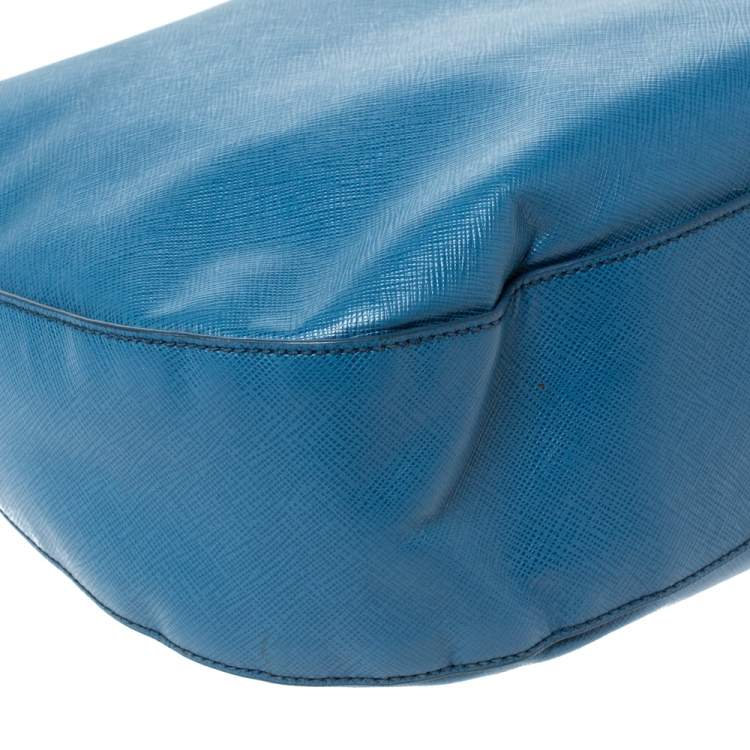 Pre Owned Prada Blue Saffiano Lux Leather Hobo