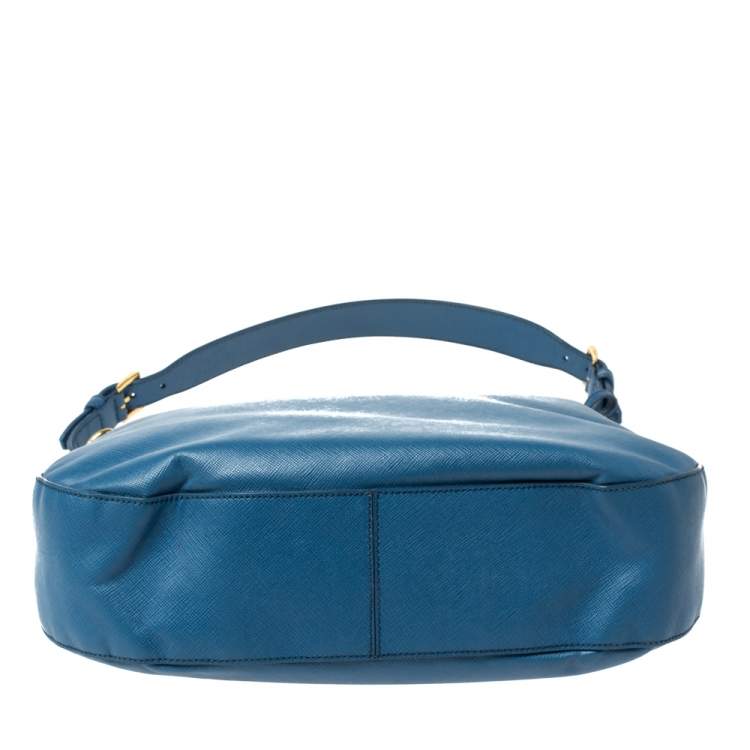 Pre Owned Prada Blue Saffiano Lux Leather Hobo