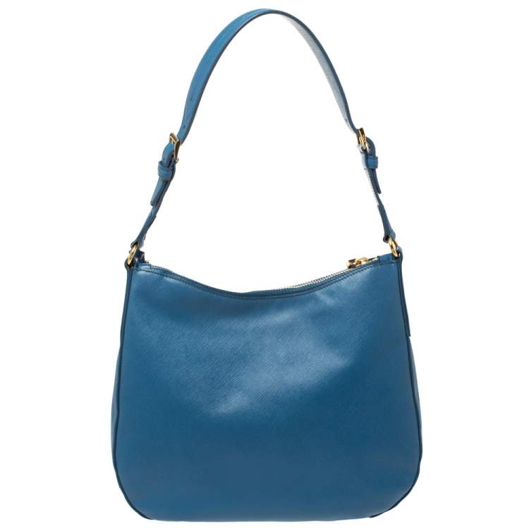 Pre Owned Prada Blue Saffiano Lux Leather Hobo