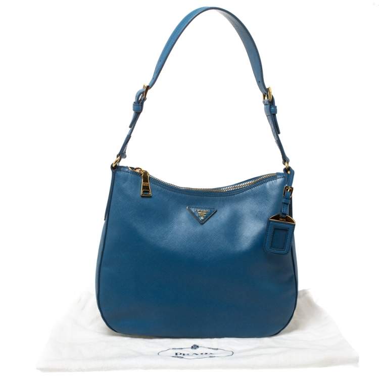Pre Owned Prada Blue Saffiano Lux Leather Hobo