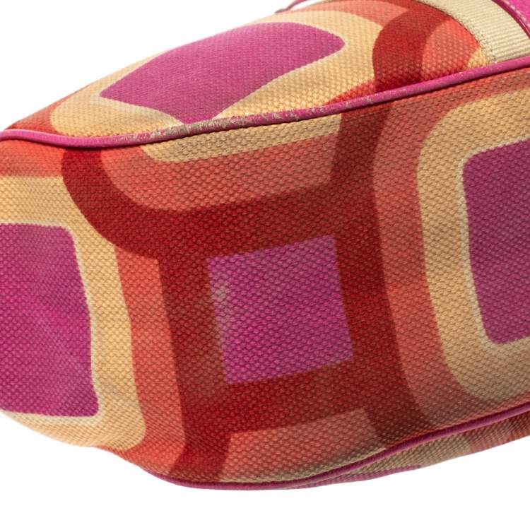 Pre Owned Prada Multicolor Printed Canvas and Leather Flap Hobo