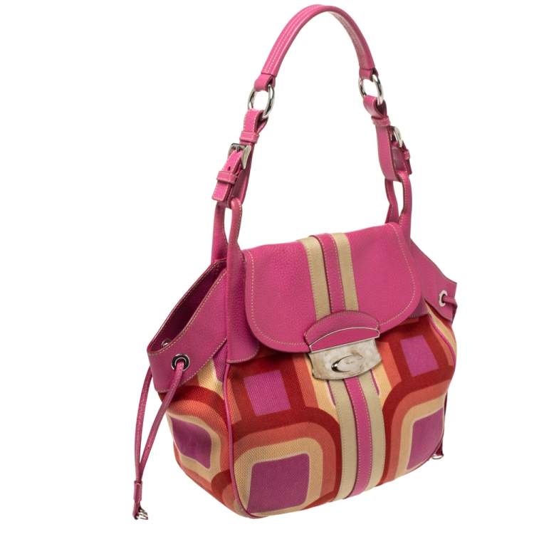 Pre Owned Prada Multicolor Printed Canvas and Leather Flap Hobo
