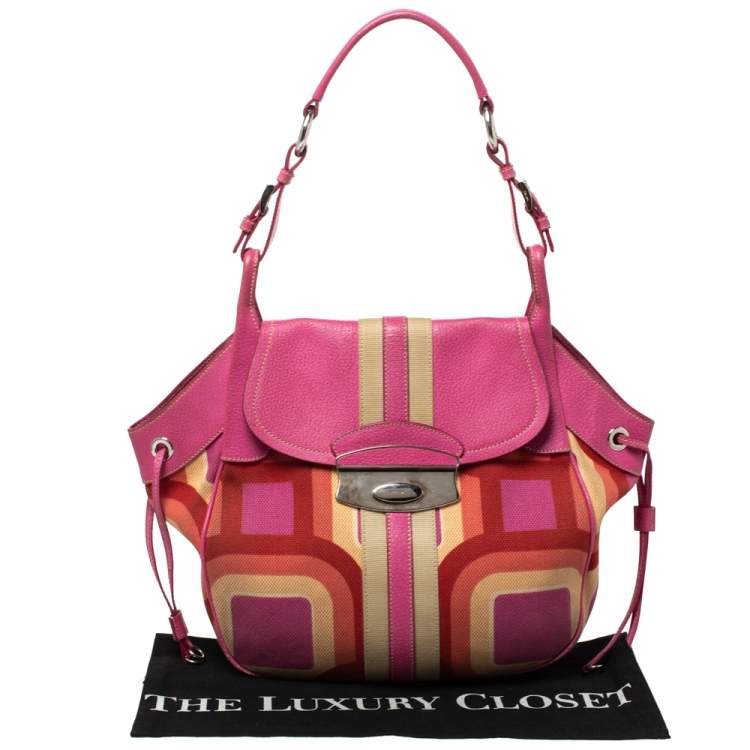 Pre Owned Prada Multicolor Printed Canvas and Leather Flap Hobo