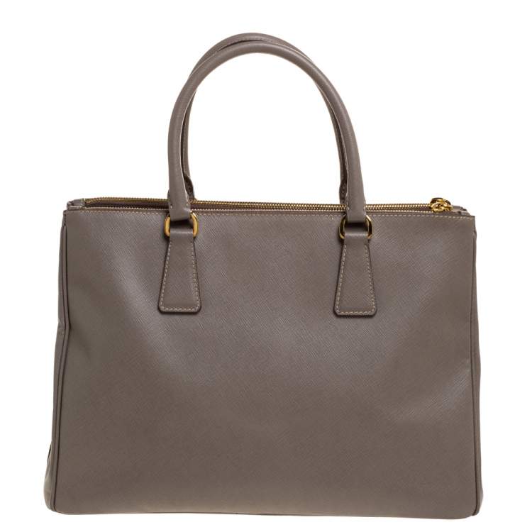 Pre Owned Prada Beige Saffiano Lux Leather Medium Galleria Double Zip Tote