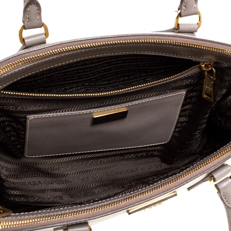 Pre Owned Prada Beige Saffiano Lux Leather Medium Galleria Double Zip Tote