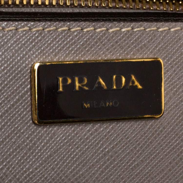 Pre Owned Prada Beige Saffiano Lux Leather Medium Galleria Double Zip Tote