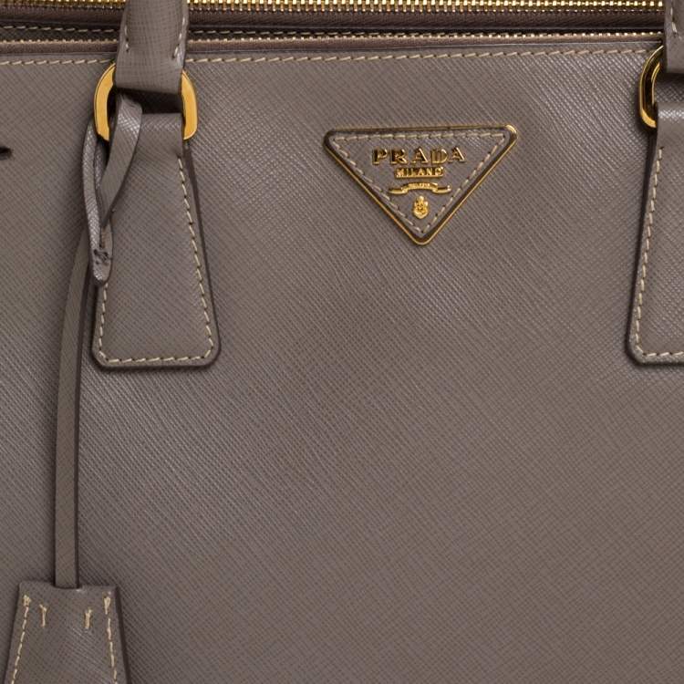 Pre Owned Prada Beige Saffiano Lux Leather Medium Galleria Double Zip Tote
