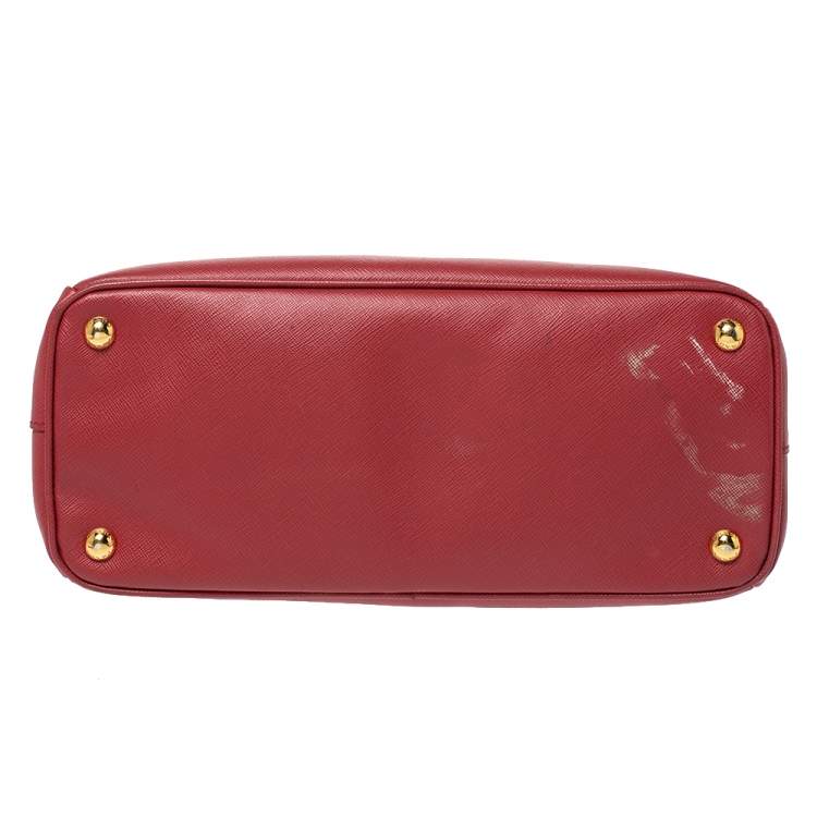 Pre Owned Prada Red Saffiano Lux Leather Small Galleria Double Zip Tote