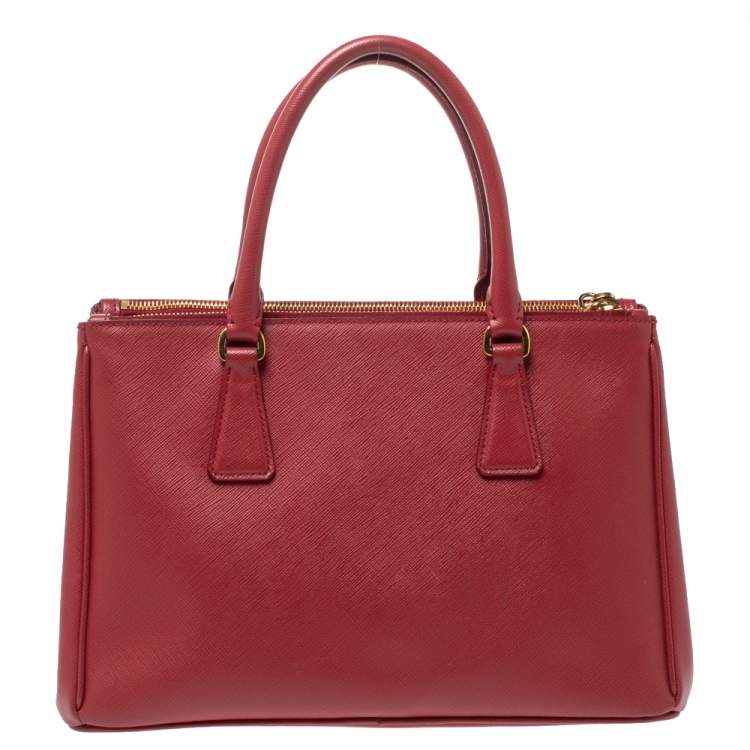 Pre Owned Prada Red Saffiano Lux Leather Small Galleria Double Zip Tote