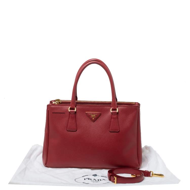 Pre Owned Prada Red Saffiano Lux Leather Small Galleria Double Zip Tote