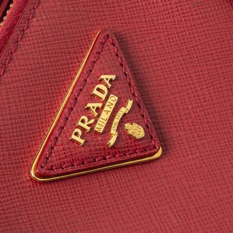 Pre Owned Prada Red Saffiano Lux Leather Small Galleria Double Zip Tote
